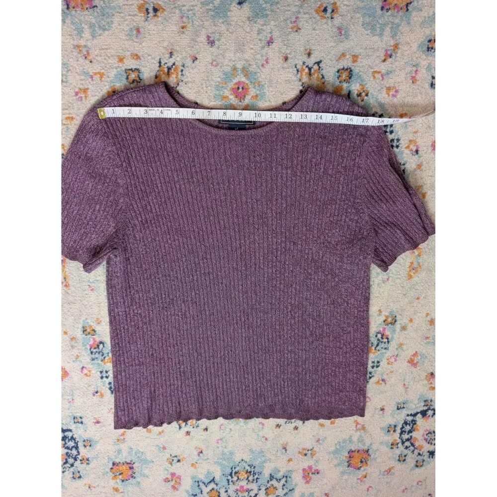 Vintage Laura Scott Women's Ribbed Knit Marled Purple Short Sleeve Sweater - XL - Picture 5 of 9